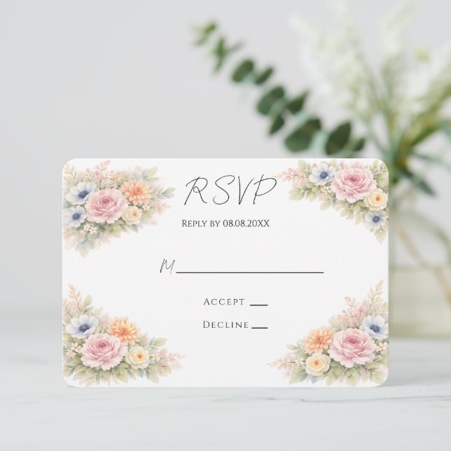 Soft Watercolor Floral Wedding RSVP Card (Standing Front)