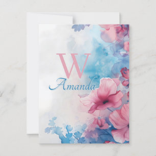 Soft Watercolor Flowers in Pink and Blue Postcard