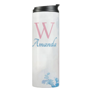 Soft Watercolor Flowers in Pink and Blue Thermal Tumbler