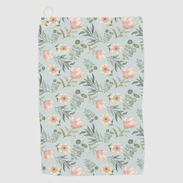 Soft watercolor flowers & leaves Golf Towel  (Front)