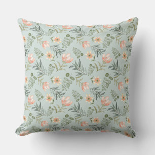 Soft watercolor flowers & leaves pattern Cushion