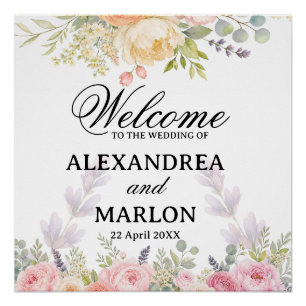 Soft Watercolor Garden Bouquet Floral Wedding Poster