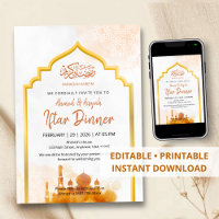 Soft Watercolor Islamic Mosque Gold Frame Iftar