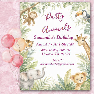 Soft Watercolor Jungle Safari Birthday Invitation