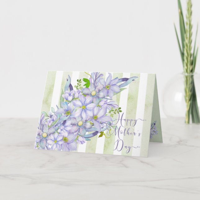 Soft Watercolor Lilac Clematis Mother's Day Thank You Card (Front)