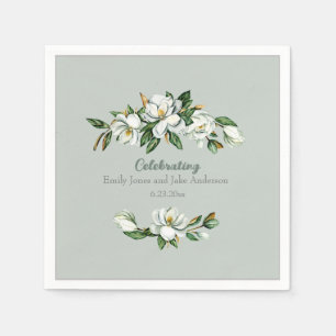 Soft Watercolor Magnolia Greenery Wedding Napkin
