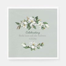 Soft Watercolor Magnolia Greenery Wedding Napkins