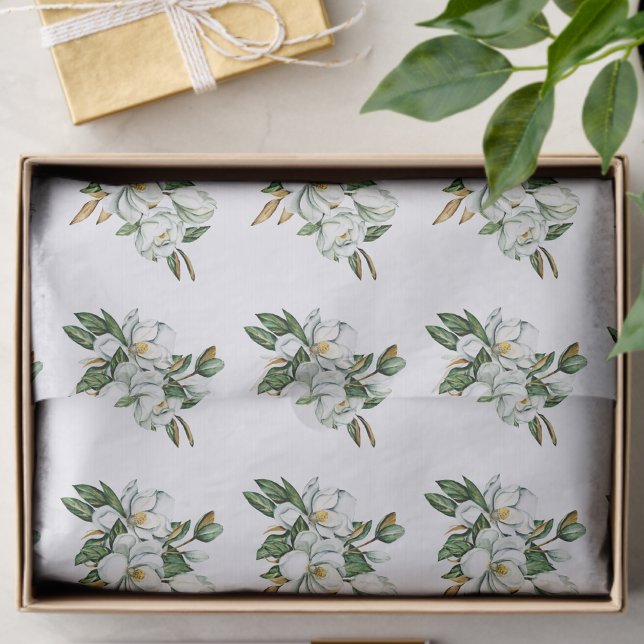 Soft Watercolor Magnolia Pattern Blue Tissue Paper (Creator Uploaded)
