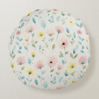 soft watercolor meadow blossoms round pillow