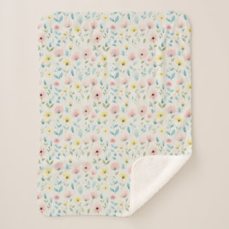soft watercolor meadow blossoms sherpa blanket