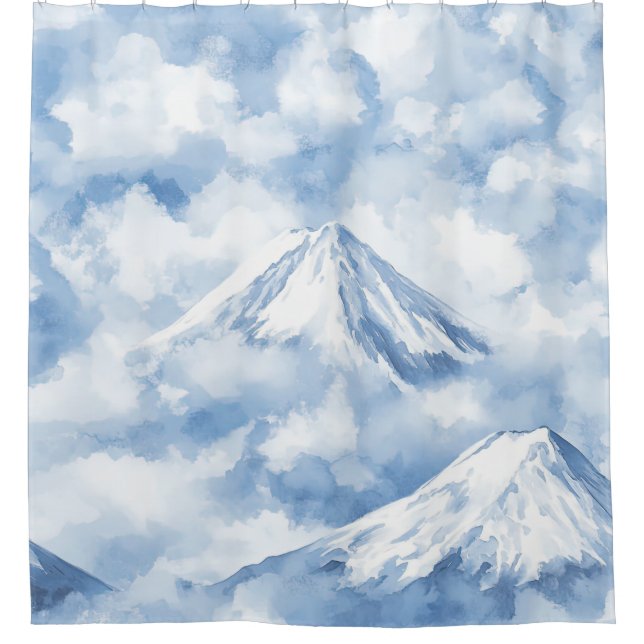 Soft Watercolor Mountains Snow Clouds Blue White (Front)