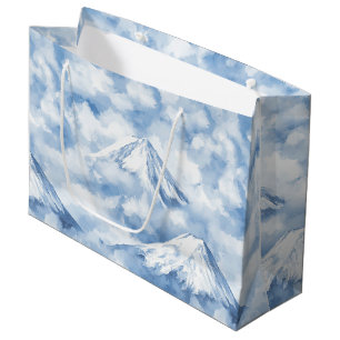 Soft Watercolor Mountains Snow Clouds Blue White Large Gift Bag