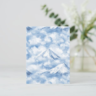Soft Watercolor Mountains Snow Clouds Blue White Postcard