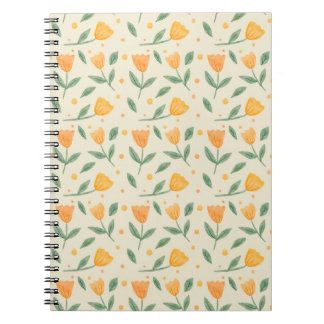 Soft Watercolor Orange Wildflower Seamless Pattern Notebook