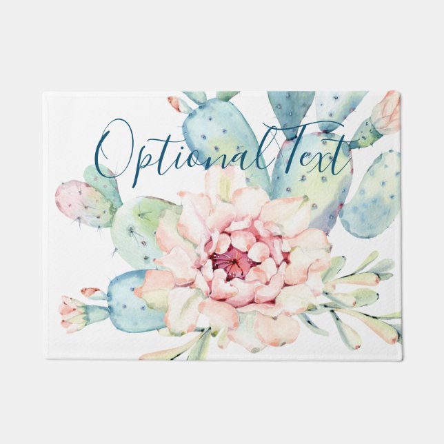 Soft Watercolor Pastel Blooming Cactus  Doormat (Front)
