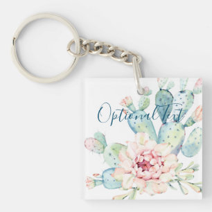 Soft Watercolor Pastel Blooming Cactus Keychain