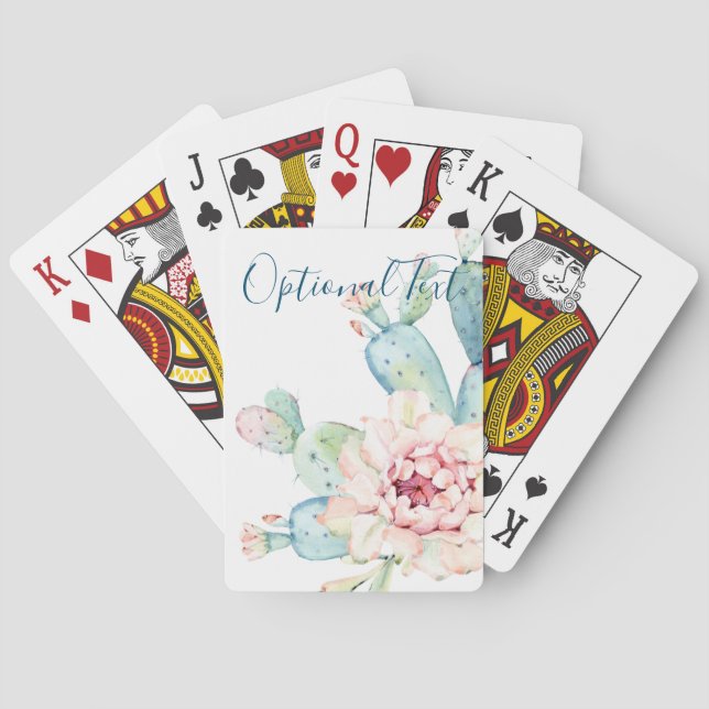 Soft Watercolor Pastel Blooming Cactus  Playing Cards (Back)