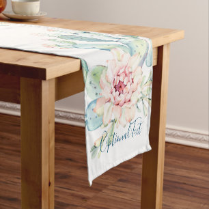Soft Watercolor Pastel Blooming Cactus  Short Table Runner