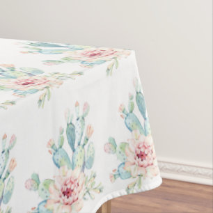 Soft Watercolor Pastel Blooming Cactus Tablecloth