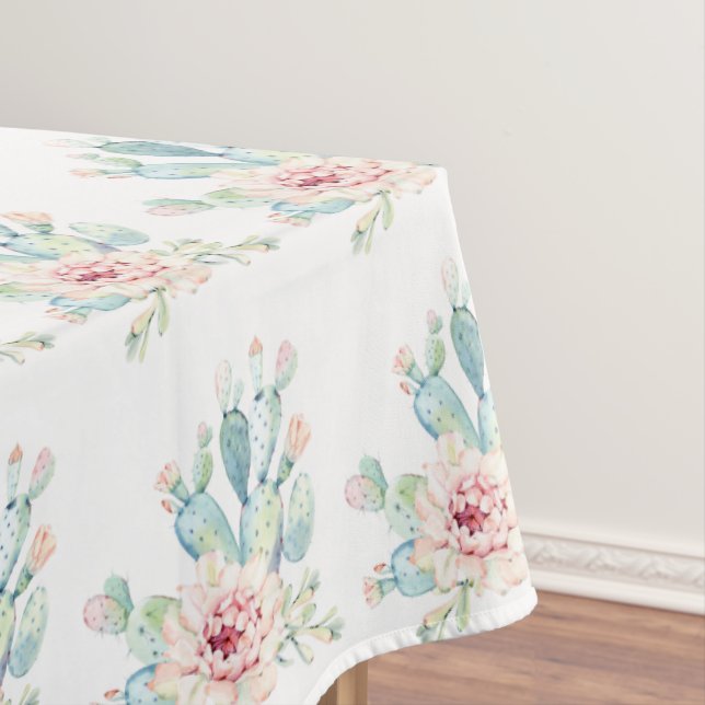 Soft Watercolor Pastel Blooming Cactus Tablecloth (In Situ)