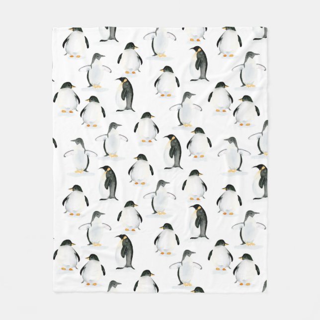 Soft Watercolor Penguin Fleece Throw (Front)