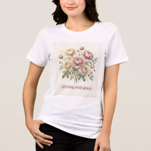 Soft Watercolor Peony Bouquet with "Growing Tri-Blend Shirt