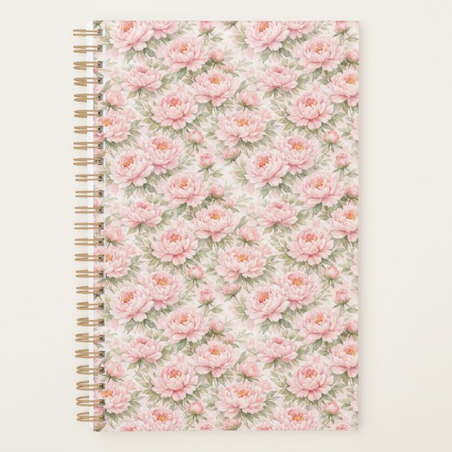 Soft Watercolor Peony Floral Seamless Pattern Planner (Front)