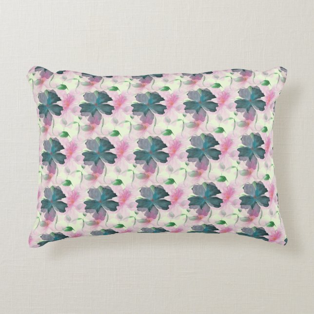 Soft Watercolor Pink Floral Pattern Accent Pillow (Front)
