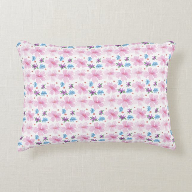Soft Watercolor Pink Floral Pattern  Accent Pillow (Front)