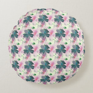 Soft Watercolor Pink Floral Pattern Round Pillow
