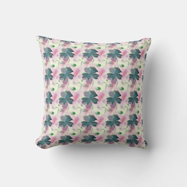 Soft Watercolor Pink Floral Pattern Throw Pillow (Front)
