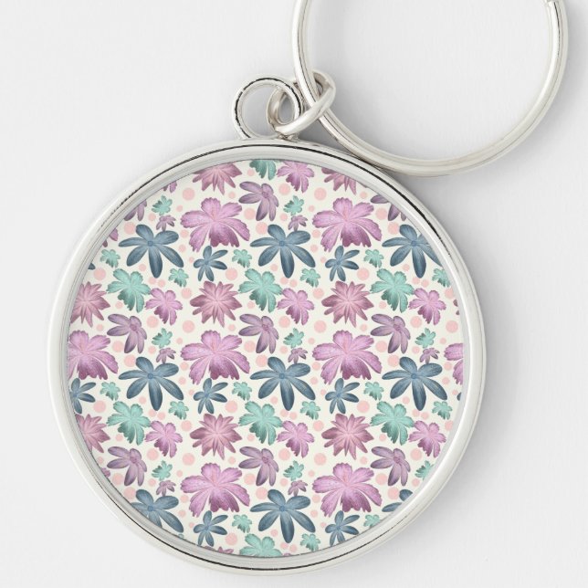Soft Watercolor Pink Floral Pattern |  Wallpaper Keychain (Front)