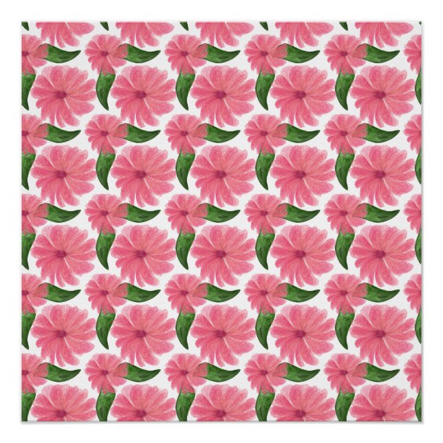 Soft Watercolor Pink Floral Pattern |  Wallpaper Poster (Front)