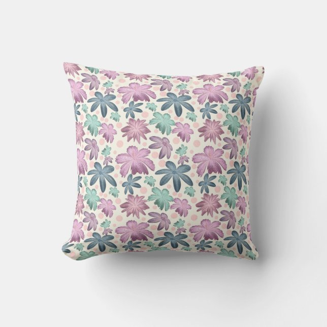 Soft Watercolor Pink Floral Pattern |  Wallpaper Throw Pillow (Front)