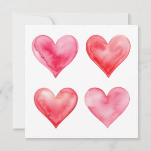 Soft Watercolor Pink Red Heart Valentine Wedding  Card