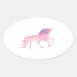 Soft watercolor pink unicorn oval sticker