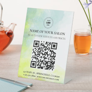 Soft Watercolor QR Code Salon Services Sign