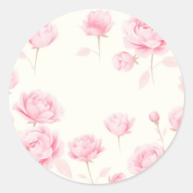 Soft Watercolor Roses and Peonies Classic Round Sticker (Front)