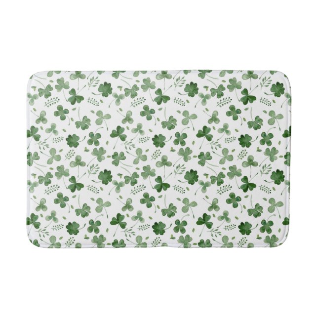 Soft Watercolor Shamrock Pattern Bath Mat (Front)