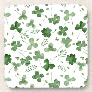 Soft Watercolor Shamrock Pattern Coaster