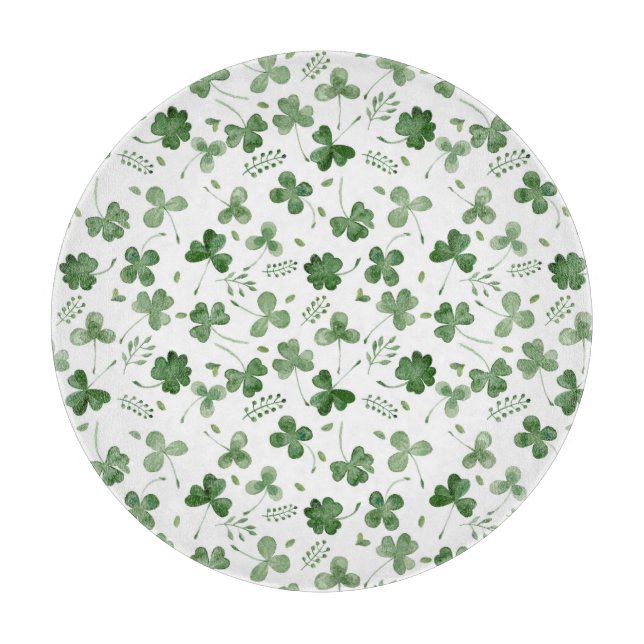Soft Watercolor Shamrock Pattern Cutting Board (Front)