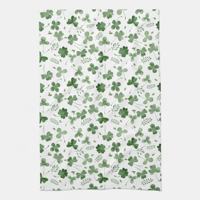 Soft Watercolor Shamrock Pattern Kitchen Towel (Vertical)