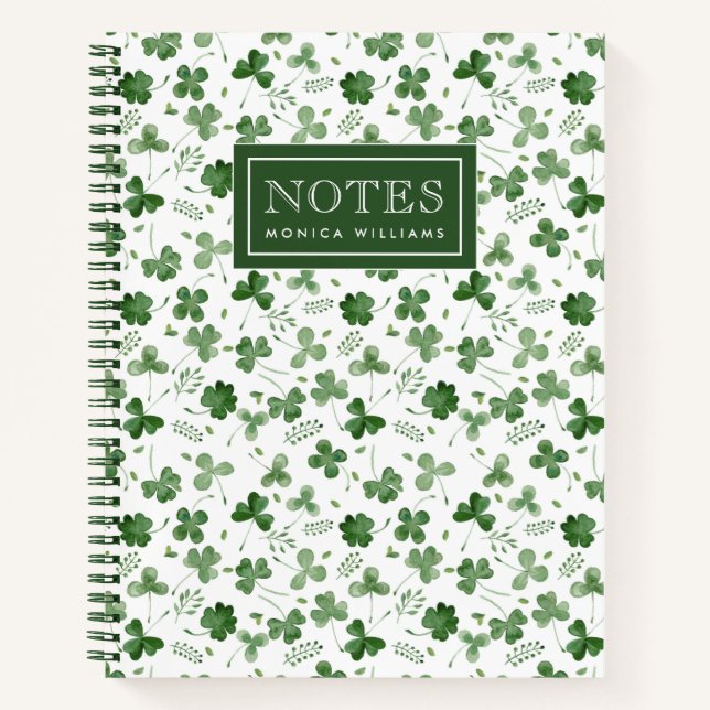 Soft Watercolor Shamrock Pattern Notebook (Front)