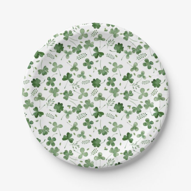 Soft Watercolor Shamrock Pattern Paper Plate (Front)