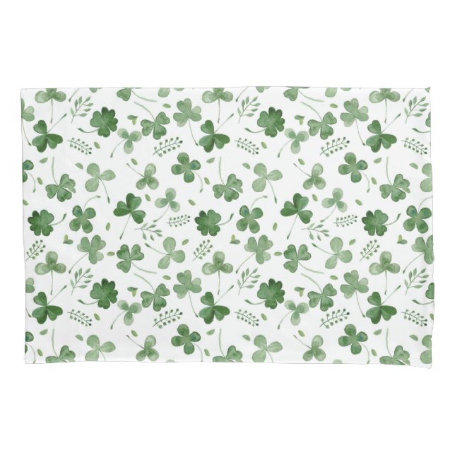 Soft Watercolor Shamrock Pattern Pillowcase (Front-Left)