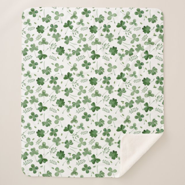 Soft Watercolor Shamrock Pattern Sherpa Blanket (Front)