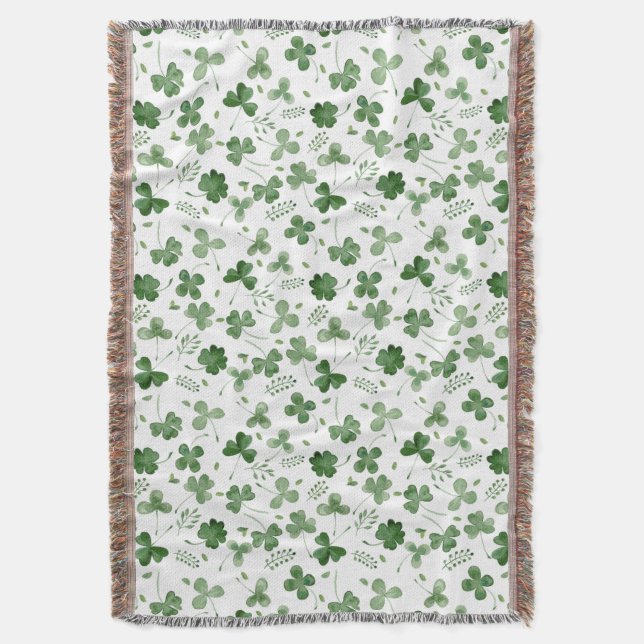 Soft Watercolor Shamrock Pattern Throw Blanket (Front Vertical)