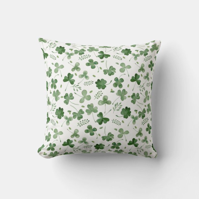 Soft Watercolor Shamrock Pattern Throw Pillow (Front)