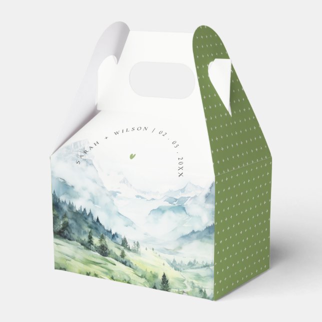 Soft Watercolor Snow Mountain Landscape Wedding Favor Box (Front Side)