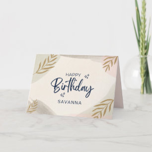 Soft Watercolor Stylish Happy Birthday Custom Name Card